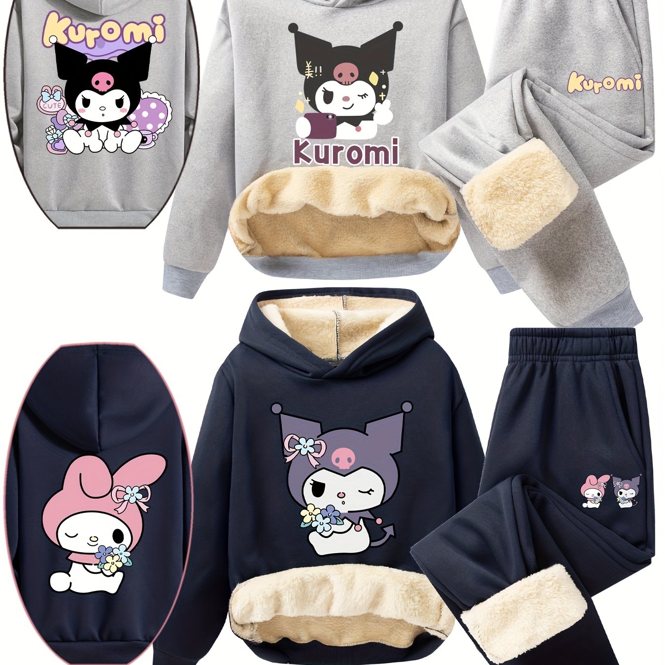 Sanrio's Autumn and Winter Thickened Girls' Four-Piece Set