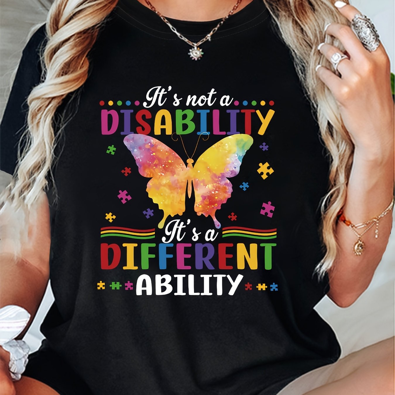 TEMU Plus Size - Plus Size - Understanding And Supporting Individuals With Special Is Message: " A Disability, It's A ." This Is With Colorful And