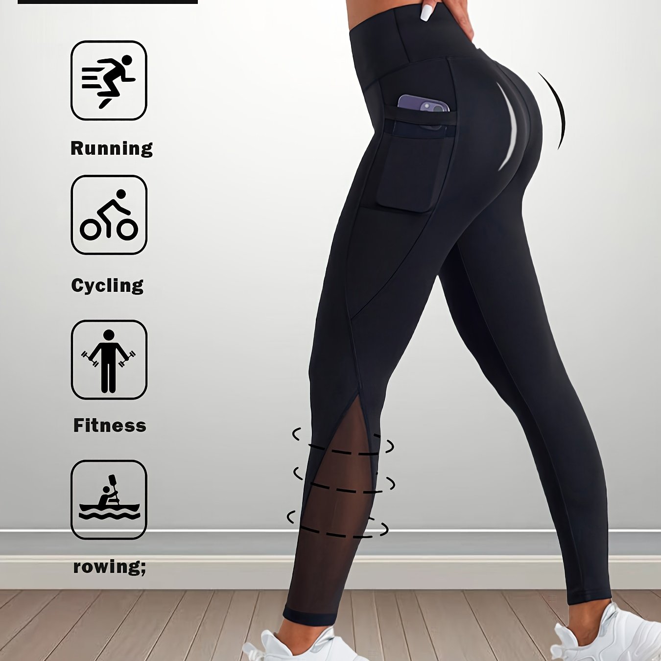 TEMU 1pc Outdoor Sports Fitness Yoga Pants With Mesh Splicing, Side Pockets Design, Breathable And Sweat-wicking High Waist Lifting Women's Yoga