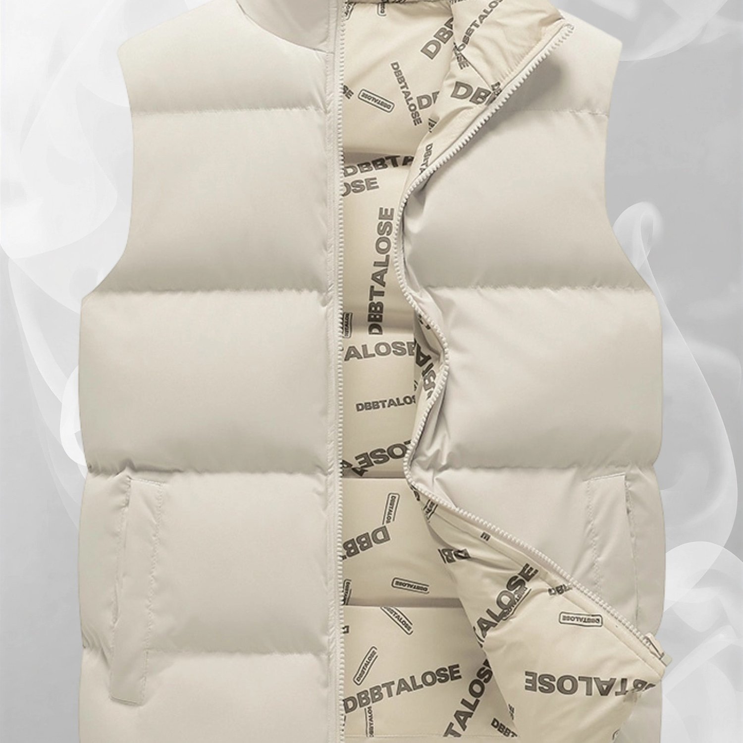 TEMU Men's Trendy Light Printed Letter Vest, Loose Collar Sleeveless Jacket, Warm And Casual, Trend Product