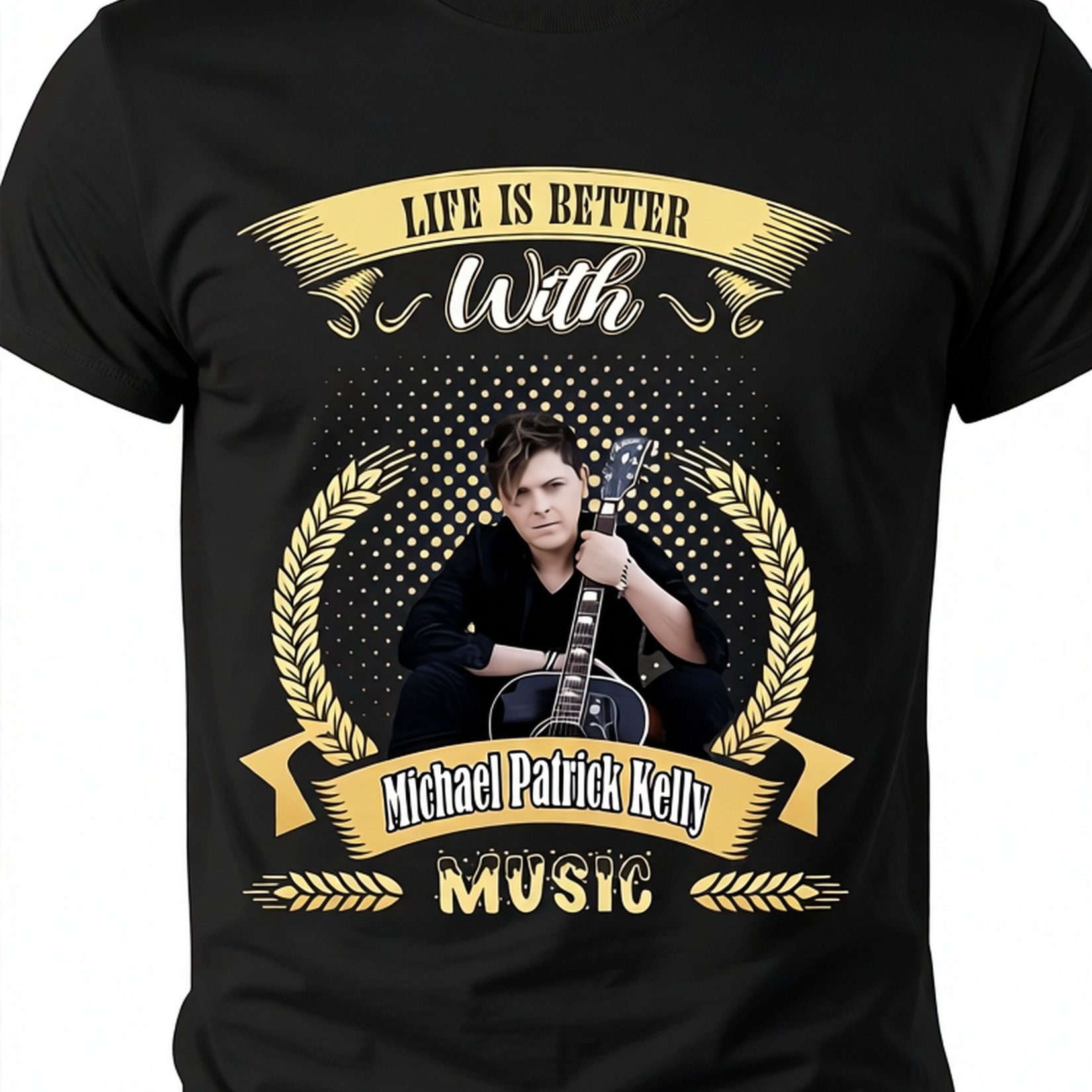 Image of Michael Patrick Kelly Music Letter T-shirt- Short Sleeve Tee With Iconic Signature Print, 220g Round Neck Casual Shirt Suitable For- Wear Music Fans Cotton Printed Shirts