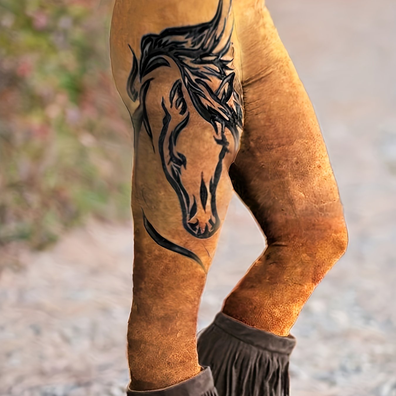 Horse Print Skinny Leggings, Casual Elastic Waist Stretchy Leggings,  Women's Clothing