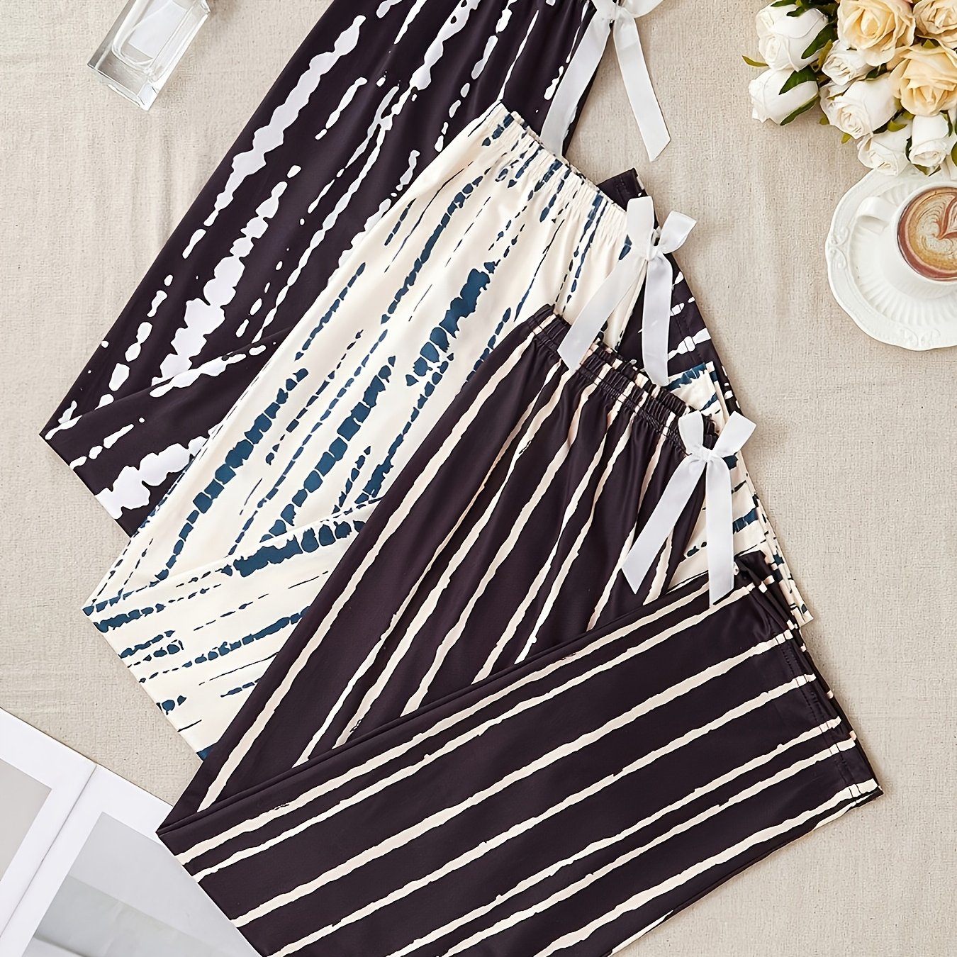 TEMU Plus Size 3-pack Fashion Irregular Stripe Long Pants Sleep Pants