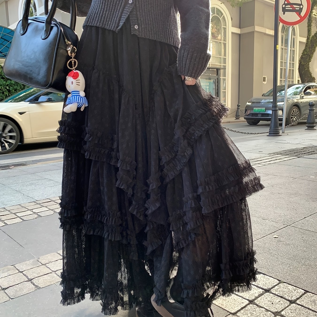 E-shop Gaze Spitze High Waist Rock Mid-Length A-Linie Pompon Cake Rock