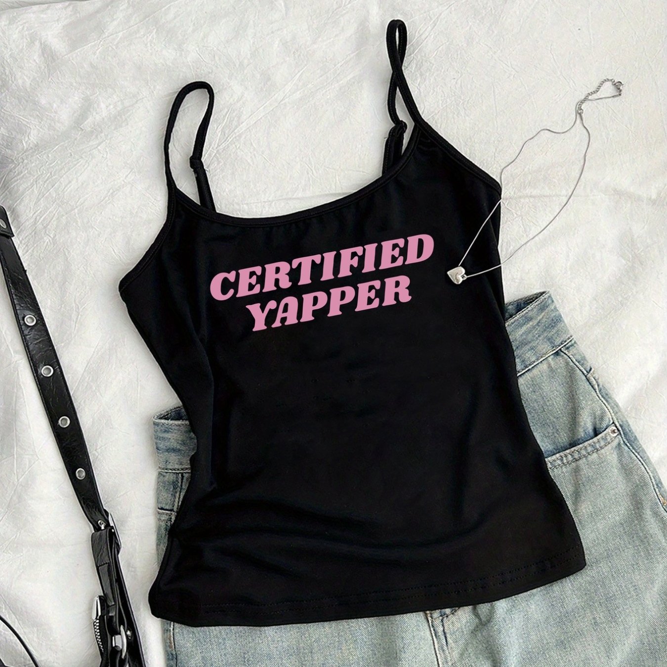 TEMU Americanstyle Roundneck Camisole With Certified , Y2k Style Pattern, Y2k Hot Outfit, Adjustable Straps, Women's Summer New Style Short Camisole,