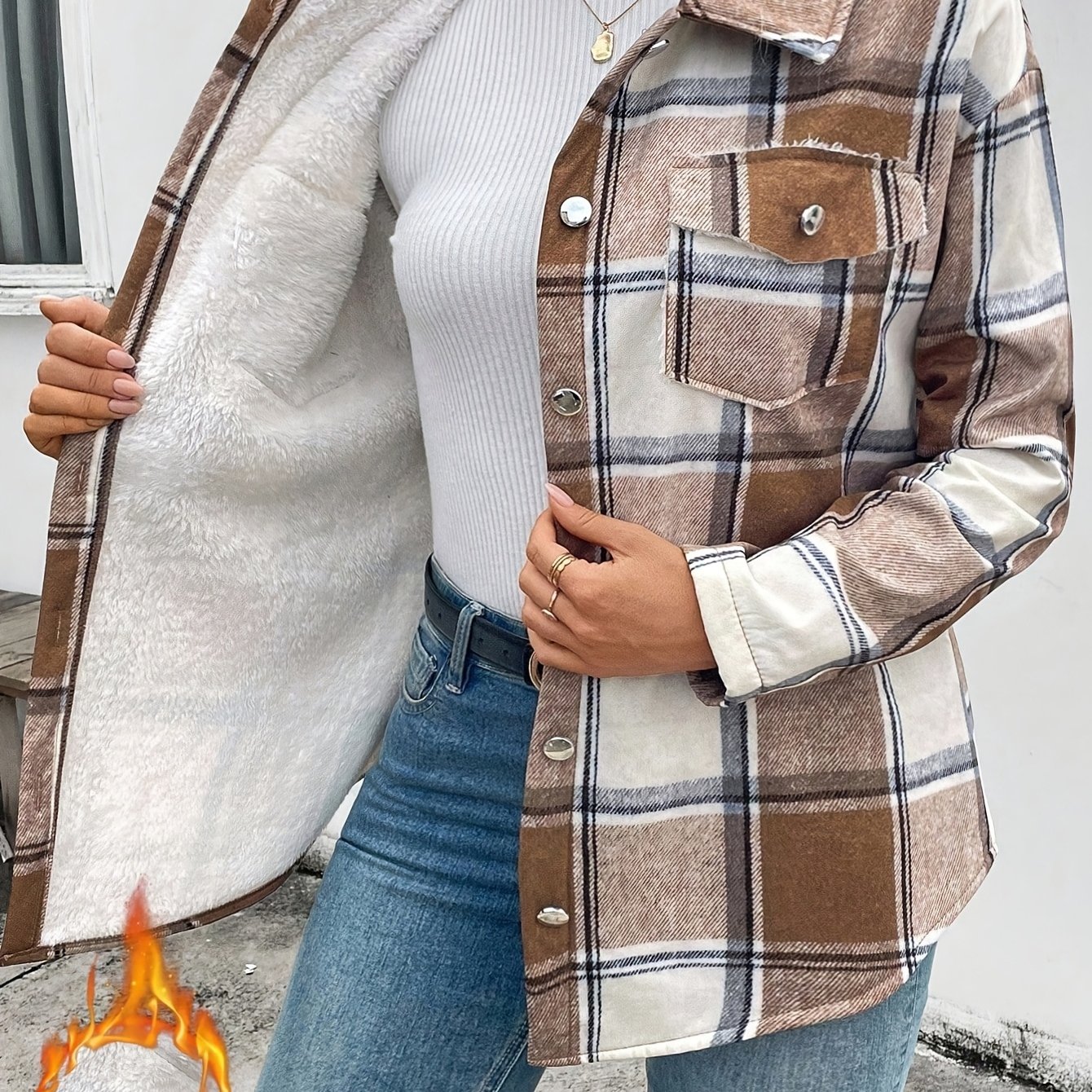 TEMU Elegant Women's Thermal Lined Casual Commuter Fashion Elegant Streetwear Vintage Versatile Holiday Business Apricot Autumn/winter Long-sleeve