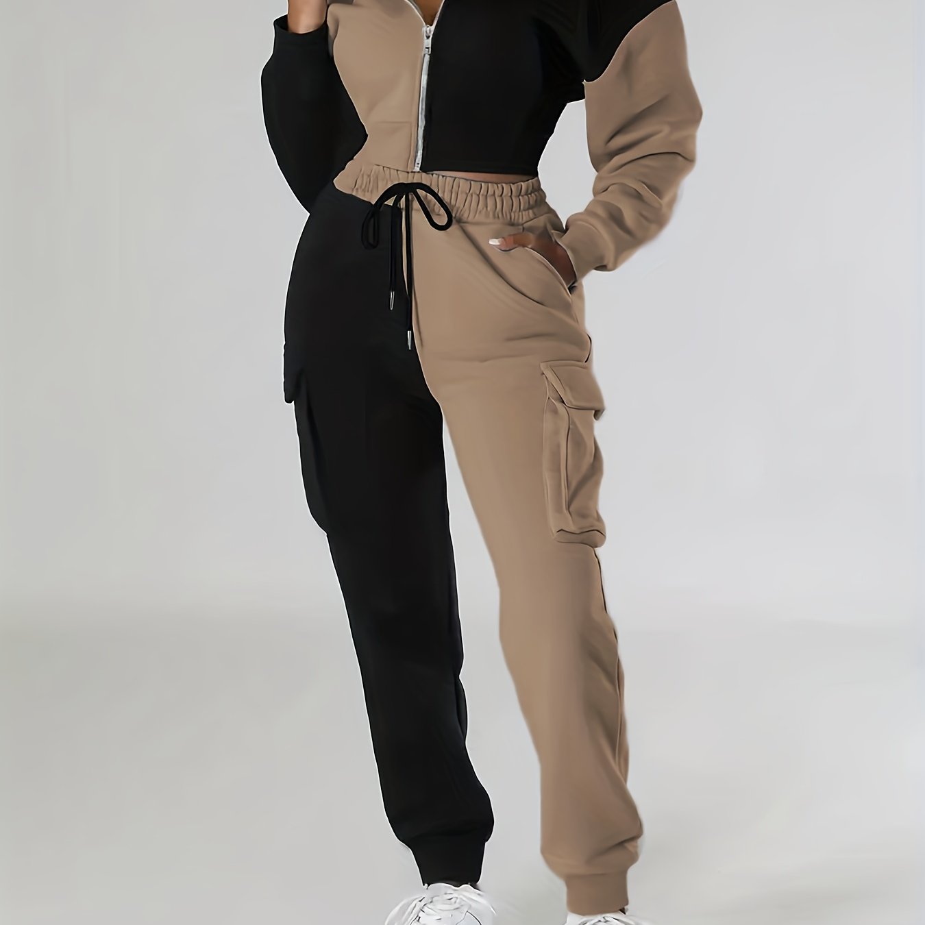 TEMU Ropa de moda para mujer, conjunto casual con capucha de bloques de color