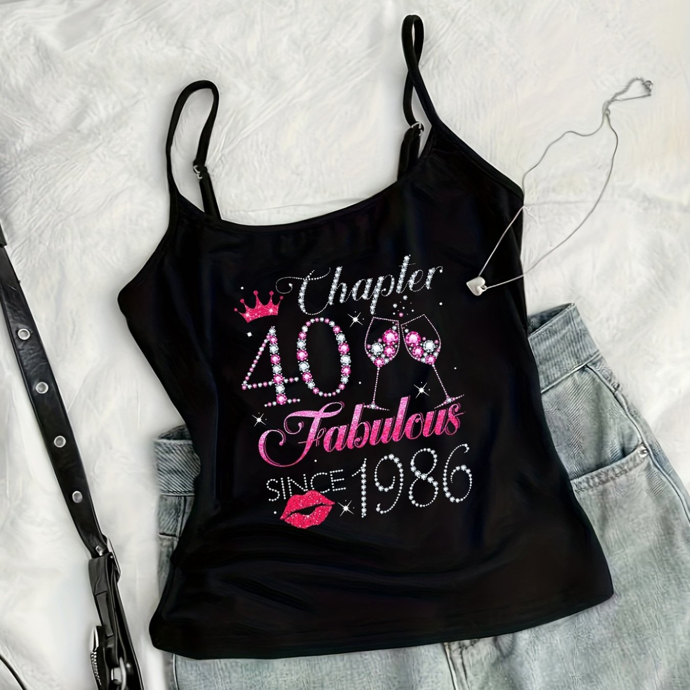TEMU Y2k Top For A 40th Birthday, Featuring A And Adjustable Thin Straps, This Cropped Top Is A New Summer Style For Women, Perfect For Casual