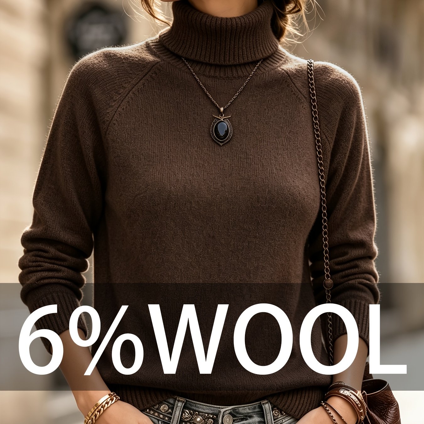 TEMU Women's Autumn Winter New Wool High-neck Pullover Warm Sweater, Casual Wear