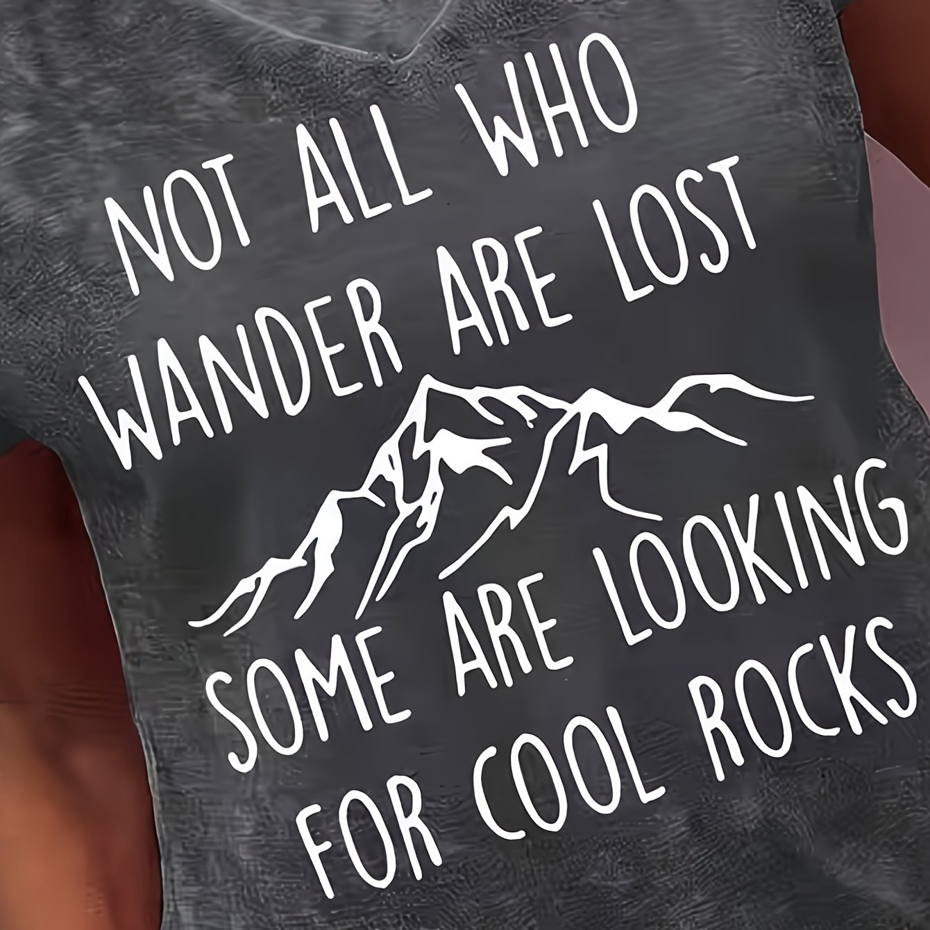 Casual Outdoor Adventure Style Mountain Pattern T-shirt With English Slogan Print, V-neck Design, Women's Summer Fashion, Loose And, Perfect For , Going Out, Or As A Gift| An For And Other Occasions
