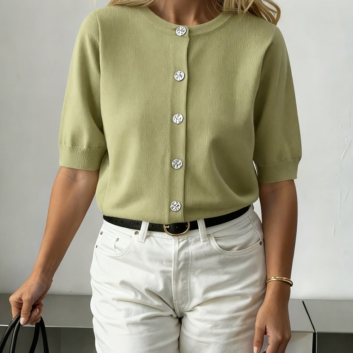 E-shop Mode Frühling Sommer Kurzarm Damen Strickjacke Top Lässiges Weiches Gemütliches Outfit T-Shirt