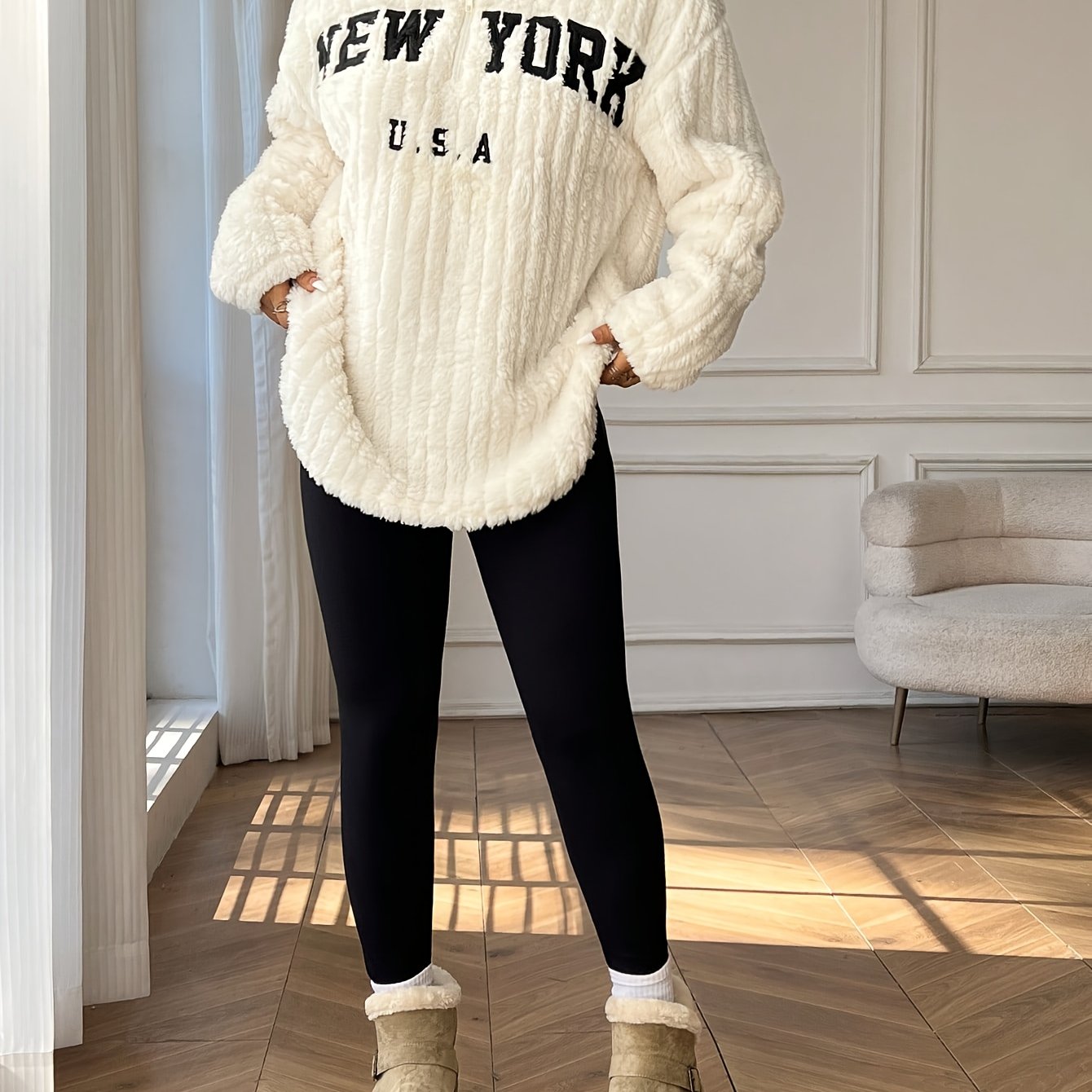 Autumn/winter Women's Casual Fashion Letter Print Zip-up Sweatshirt And Solid Color Pants Two-piece Set, Suitable For Daily
