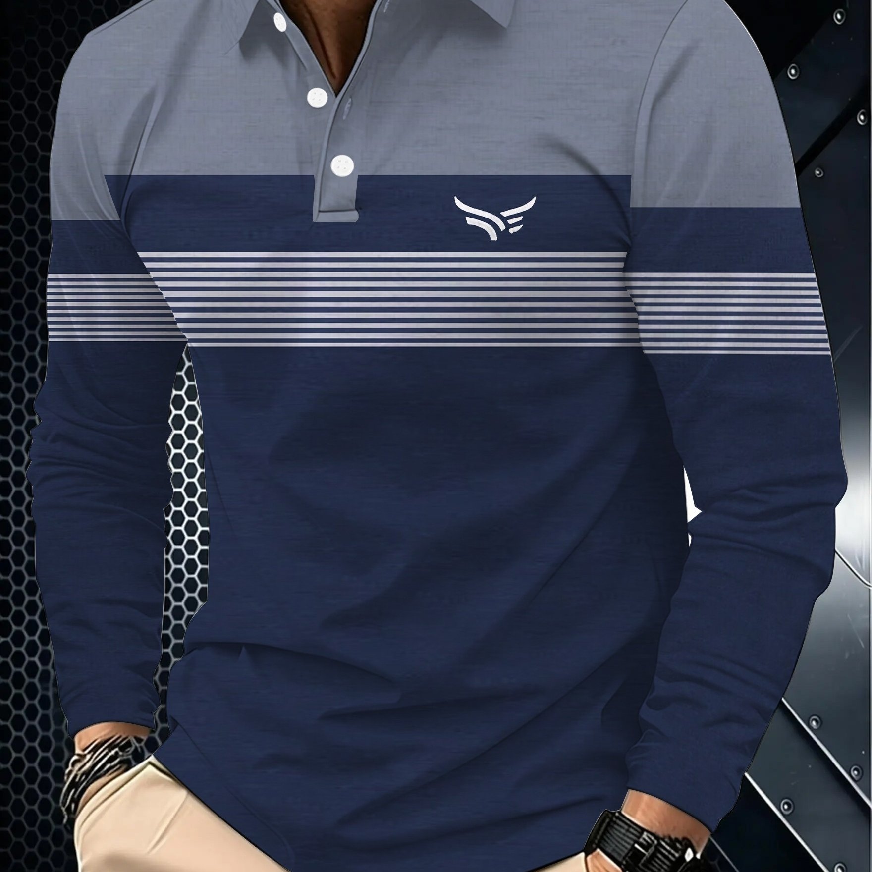 TEMU [Design Imprimé - Texture] Chemise à Manches Longues Rayée pour Homme avec Impression Numérique - Décontractée, Confortable et Coupe Ajustée,