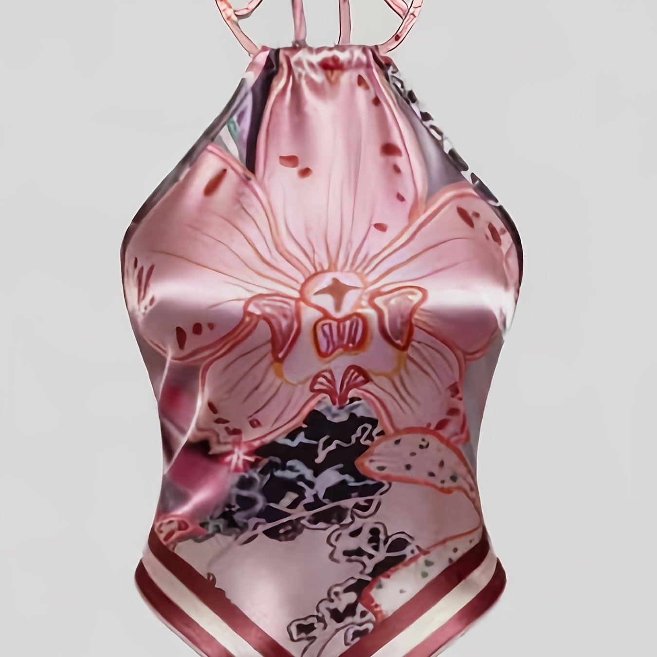 TEMU 【商品名】フレンチ花柄ホルターネック サスペンダー レディース スカーフ スタイル ヘムデザイン ベスト ニッチ スパイシー スタイル アウター インナーウェア トップ