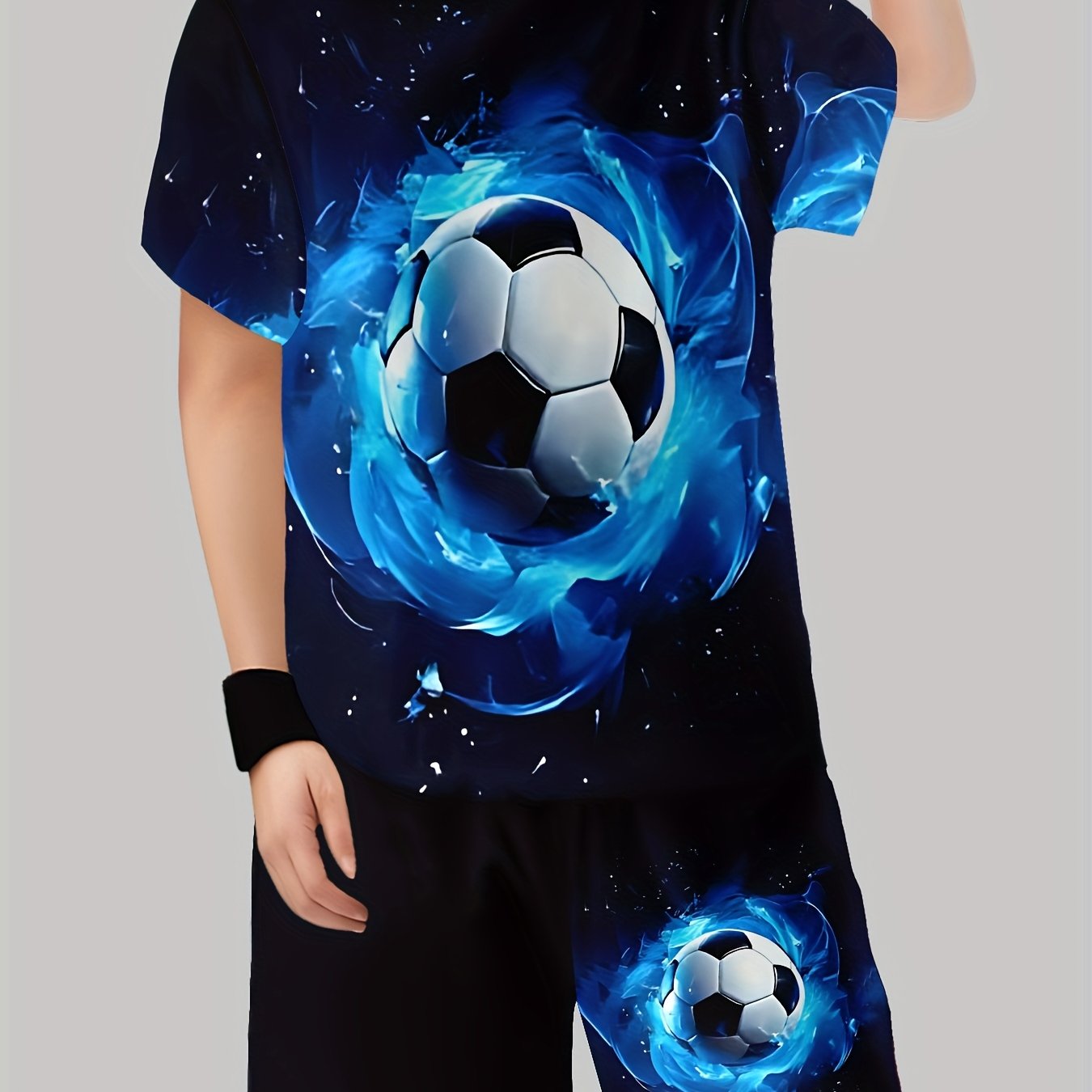 Stylish 3d Printed Casual Outfit For Boys, Featuring A Short-sleeve Pullover And Shorts, Perfect For Outdoor Activities