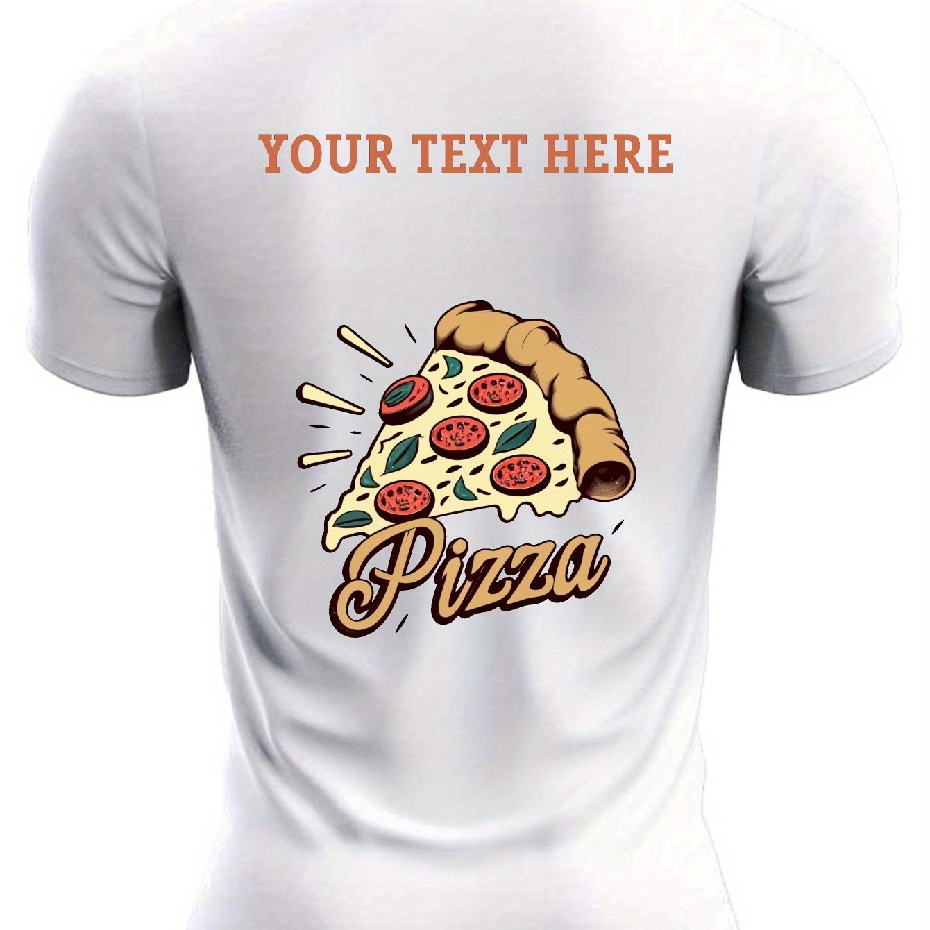 TEMU Custom Semi-tailored Men's T-shirt With A Vintage Pizza Design, Featuring Your Personalized Text Printed In White Ink On The Front