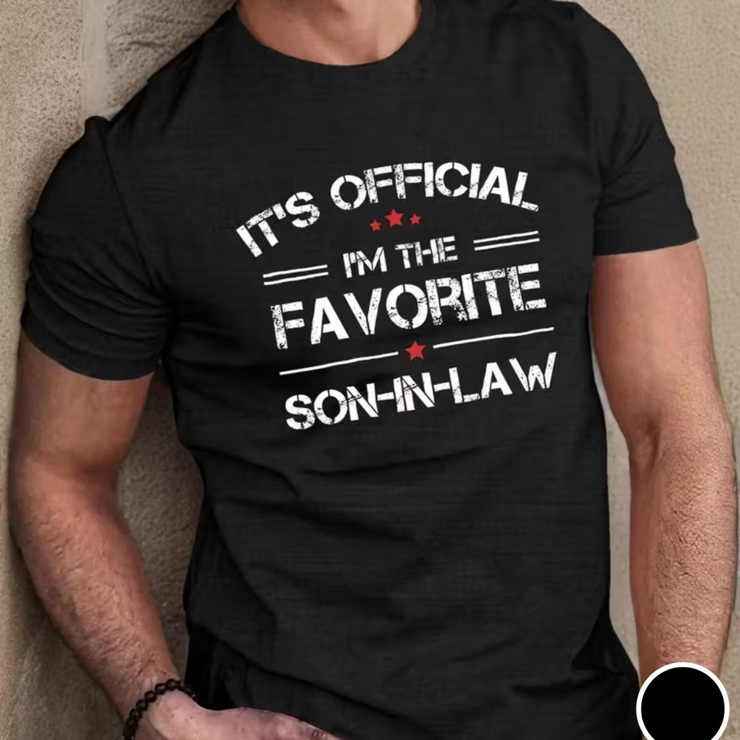 TEMU Men's Funny Korean-inspired " Son-in-law" Korean Text Print T-shirt - Stretch Short Sleeve Round Neck Tee, Casual Summer Shirt With Marriage