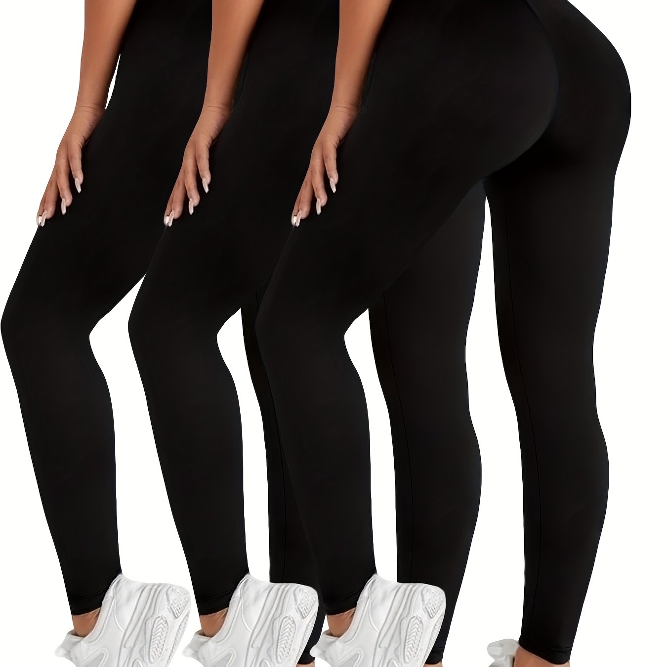 TEMU 3 Pack Super Soft High Elasticity Activewear Full-length Leggings For Women, Sports Pants, No See Through Workout Running Yoga Outdoors Athletic