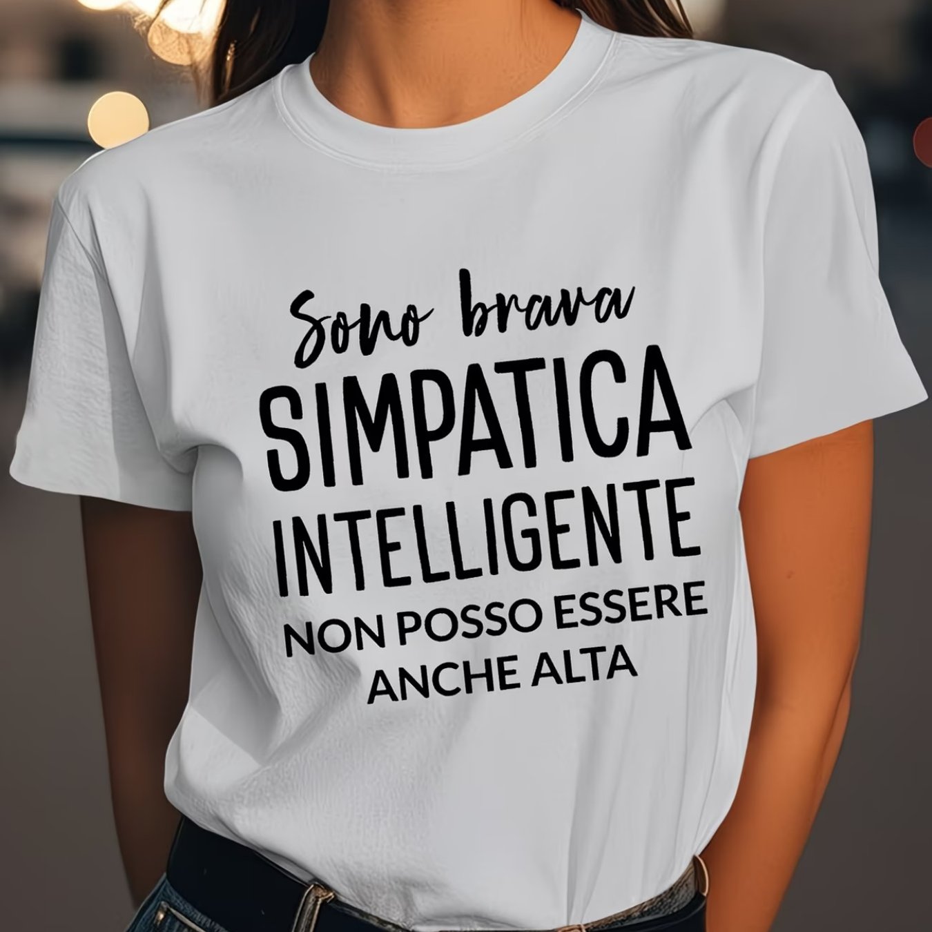 TEMU Italian " Brava Intelligente Non Posso Anche " Text Print Women's Round Neck Spring And Summer T-shirt Short Sleeves