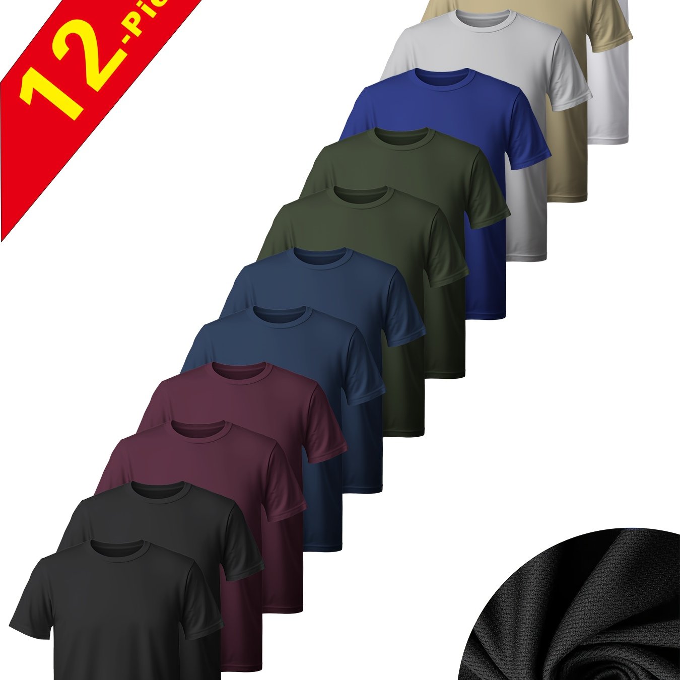 TEMU 12 Comfortable Solid Color T-shirts - Men's Casual Short Sleeve Top, Suitable For Daily Summer Activities - Breathable, Soft, Lightweight Outdoor