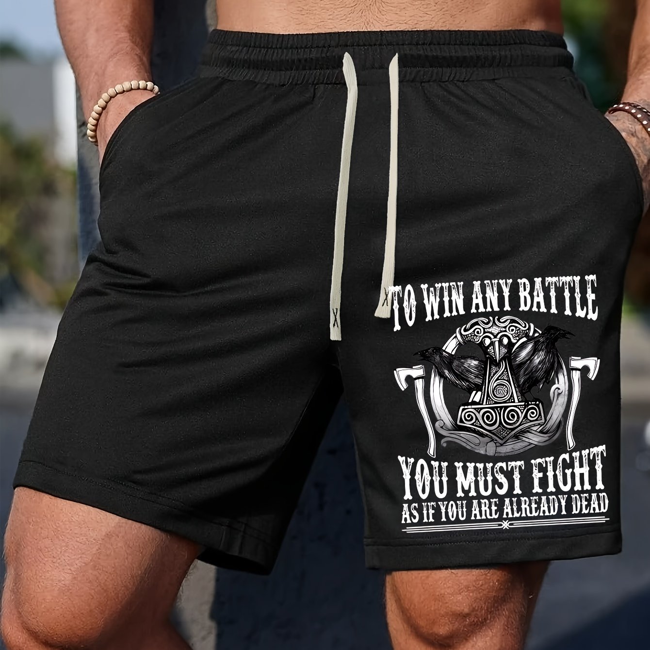 TEMU Plus Size Men's Drawstring Shorts, Graphic Comfy , Summer Trendy Clothing For Big & Tall Guys, Outdoor Sports