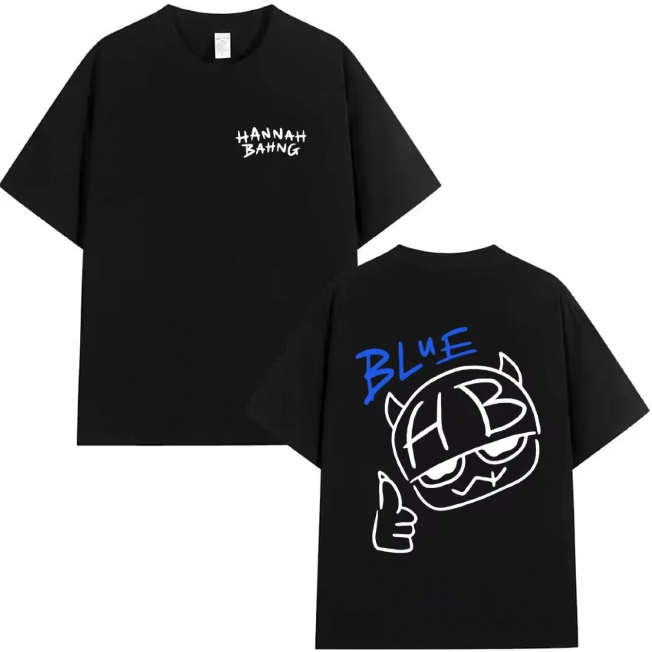 Image of Cotton Fashionable T-shirt Comfortable Oversized Clothes Summer Fun Bahng Blue Pattern T-shirt Top