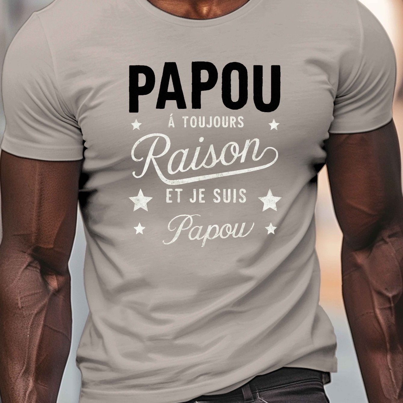 TEMU PAPOU FOREVER Imprimé, T-Shirt Homme Col Rond Manches Courtes, Haut Décontracté Léger et Confortable pour l'Été