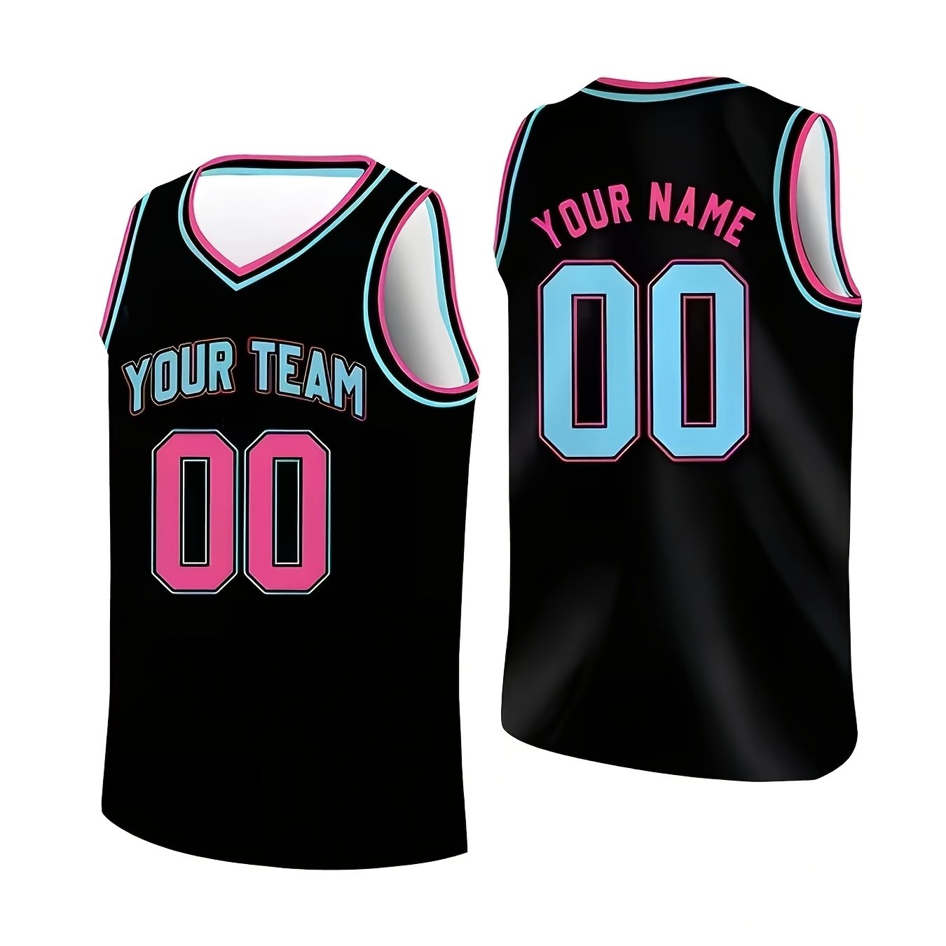TEMU Background V-neck Double Layer Color-block Trim Diy Custom Team Name Sleeveless Basketball Jersey