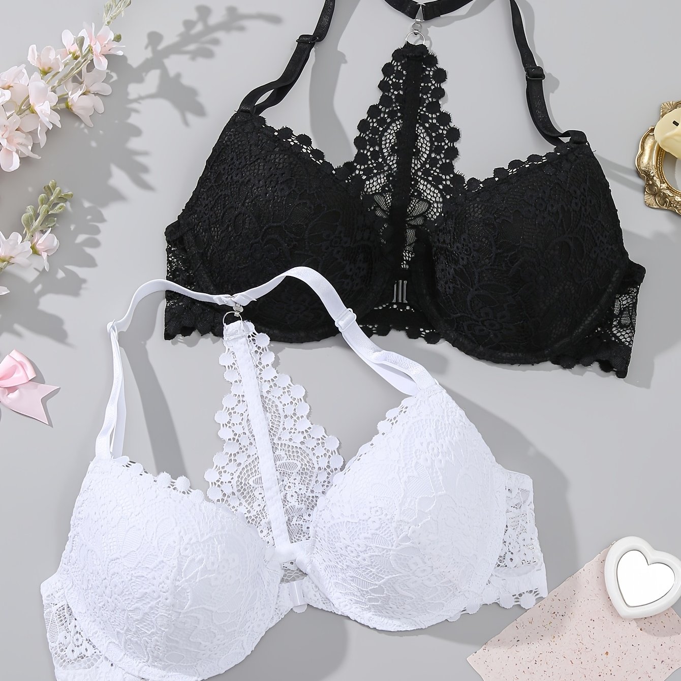 TEMU 2pcs Front-closure Sexy And Comfortable Women's Underwear, Push-up Underwire Elegant Bra