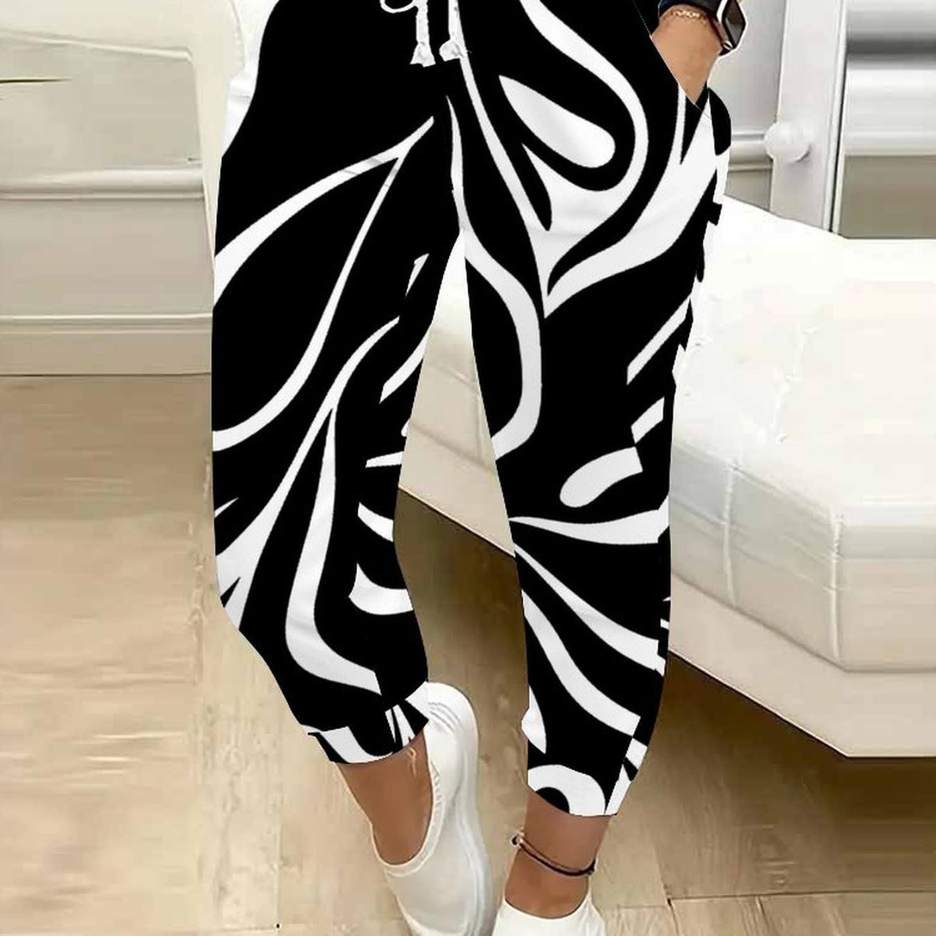 TEMU Classic Women's Drawstring Pants With Floral, Botanical, Geometric, And 250th Anniversary Celebration Prints, Suitable For Outdoor Play, And