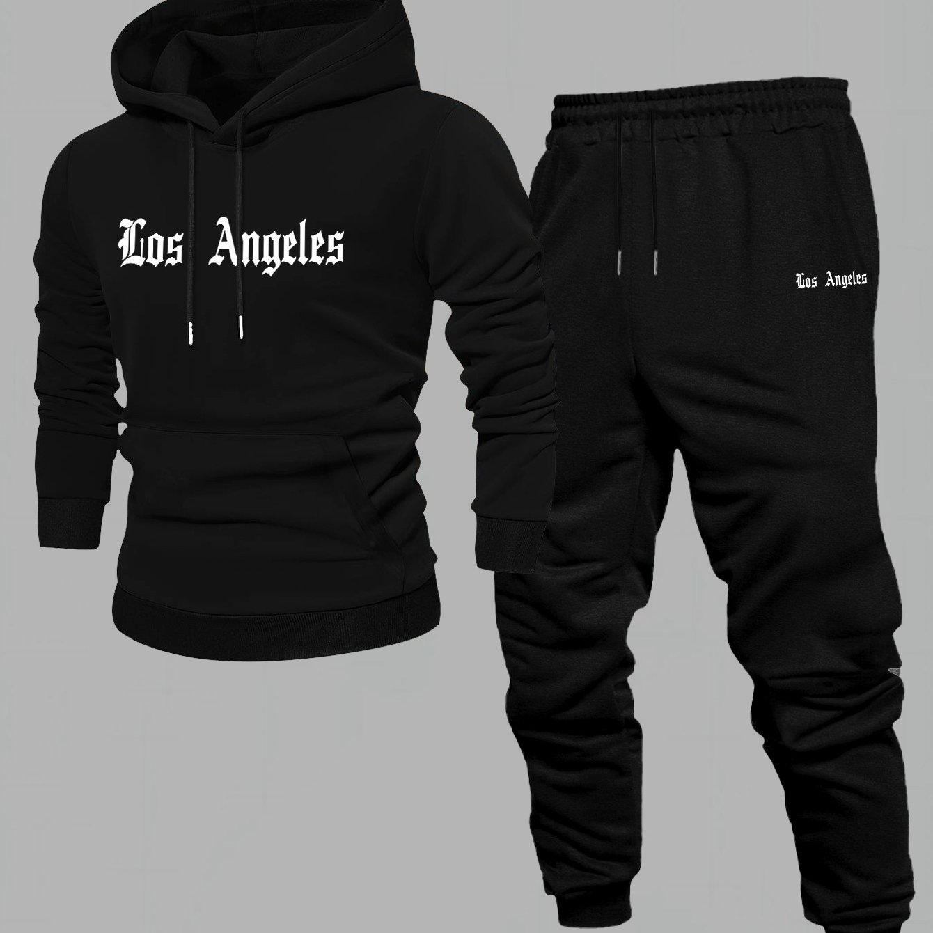 TEMU Men's New Casual Hoodie And Fleece Pants Set With Los Angeles Print For Spring And Autumn.