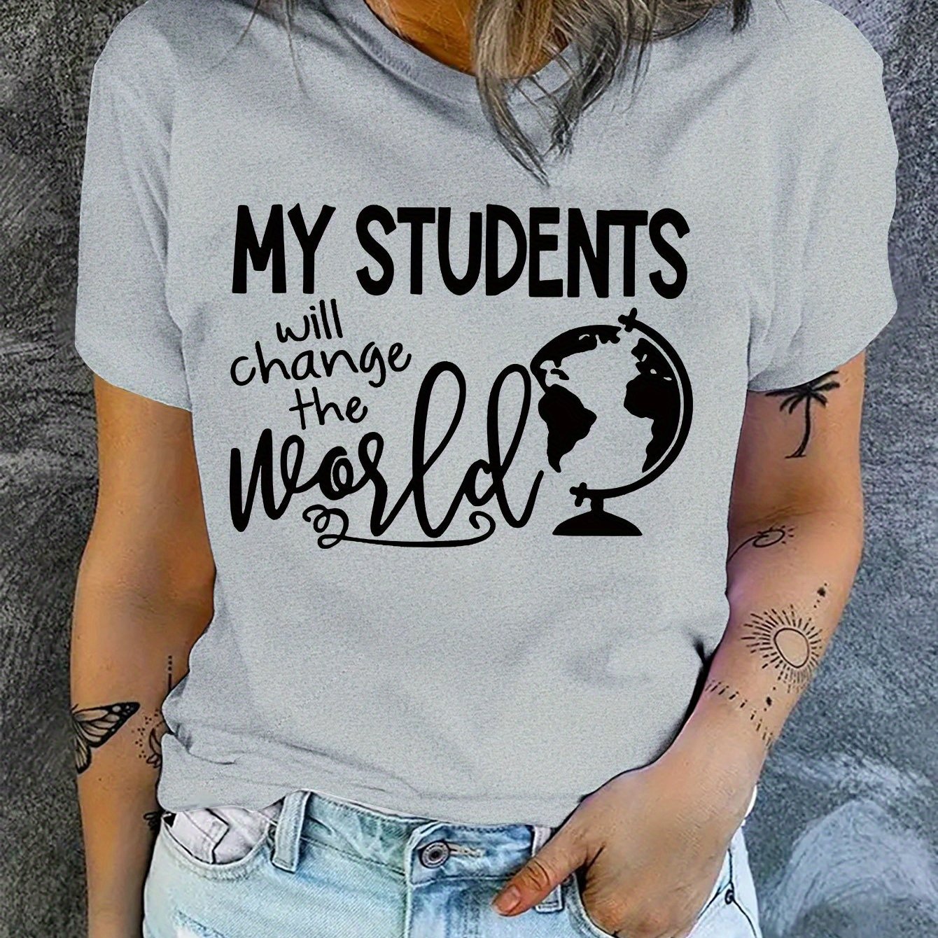 TEMU Teacher Day Theme & Slogan Printed Women's T-shirt | Spring/summer New Casual Easy Round Neck Short Sleeve, In Sizes S-xxl