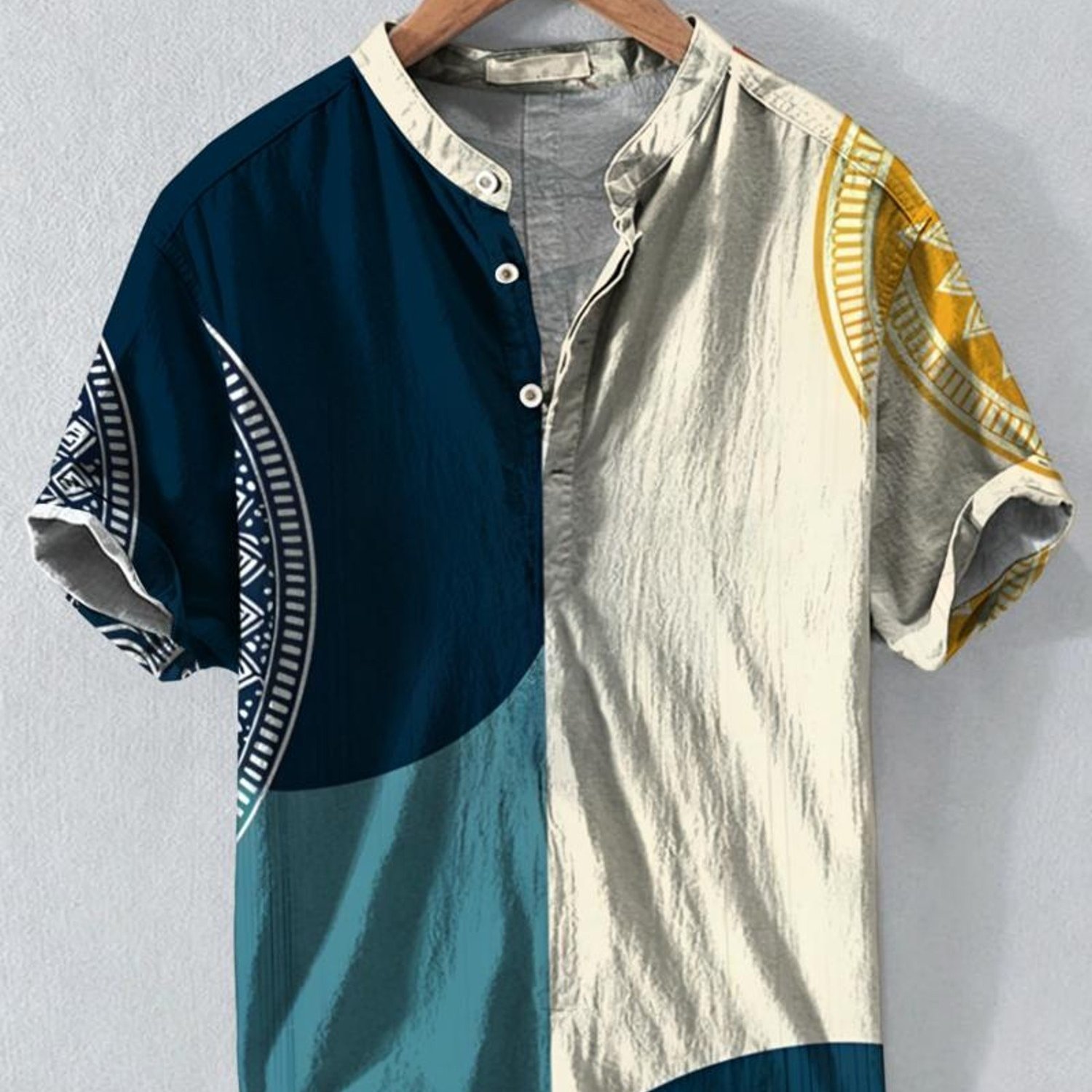 Image of Men's Collar Shirt, With Mandala Pattern Digital Printing, Polyester Fabric, Comfortable For Casual Wear, Multiple Colors And Sizes , Modern Bohemian Style