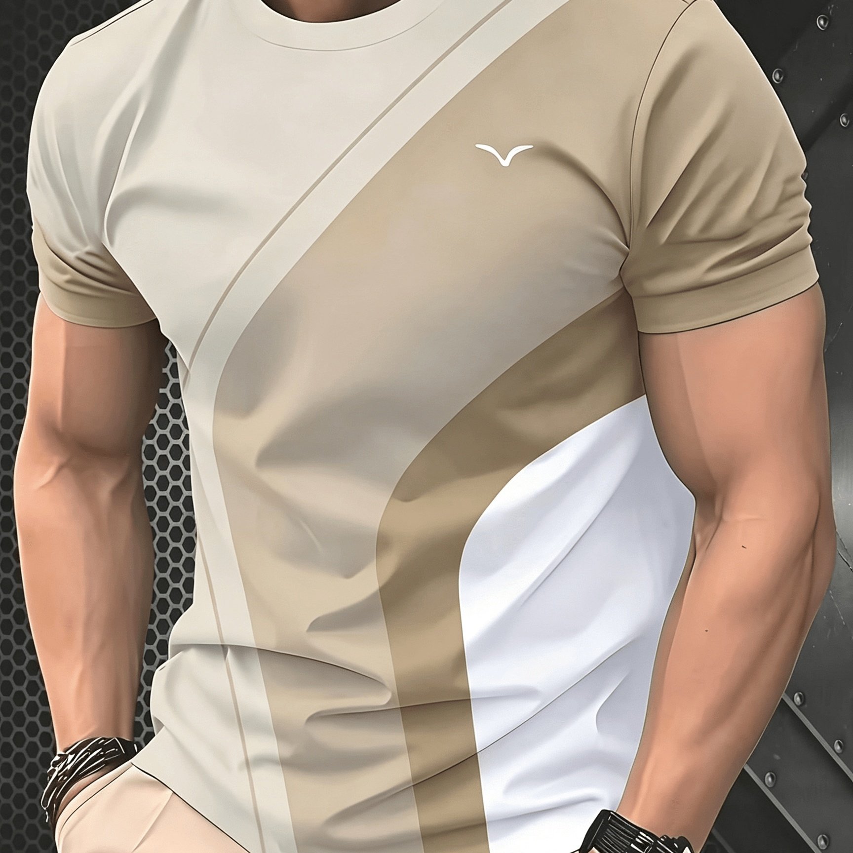 TEMU Men's Casual Color Block T-shirt With Seagull Print - Breathable Round Neck Short Sleeve Summer Tee, Regular Fit Machine Washable, Everyday Tee,