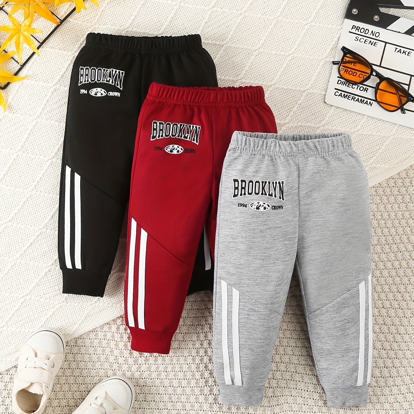 3pcs Toddler's Letter Brooklyn Print Sweatpants, Spring/fall Kids Casual Pants, Perfect For Outdoor