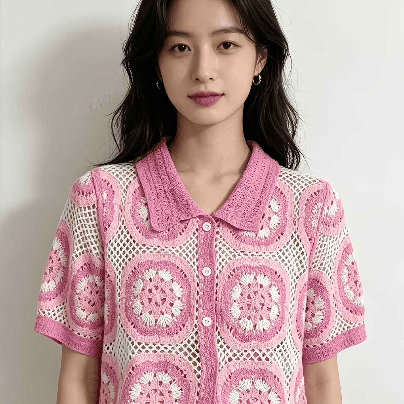 TEMU 오픈워크 크로셰 가디건 여성용 반팔 루즈핏 활용도 높은 상의