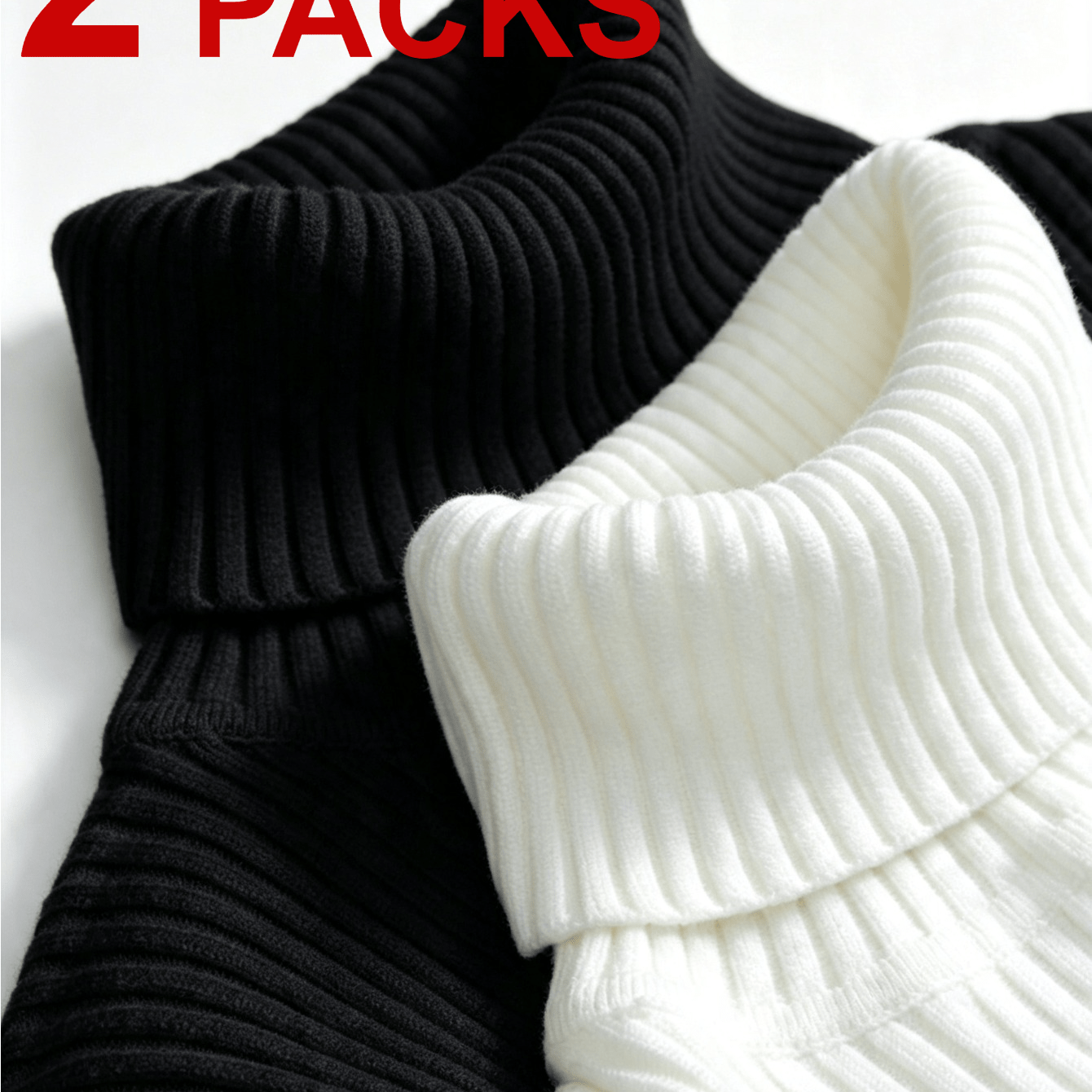 TEMU 2 Packs Women Fold Over Turtleneck Top Ribbed Long Sleeve Slim Fit Basic Layering Shirts For Daily Wear