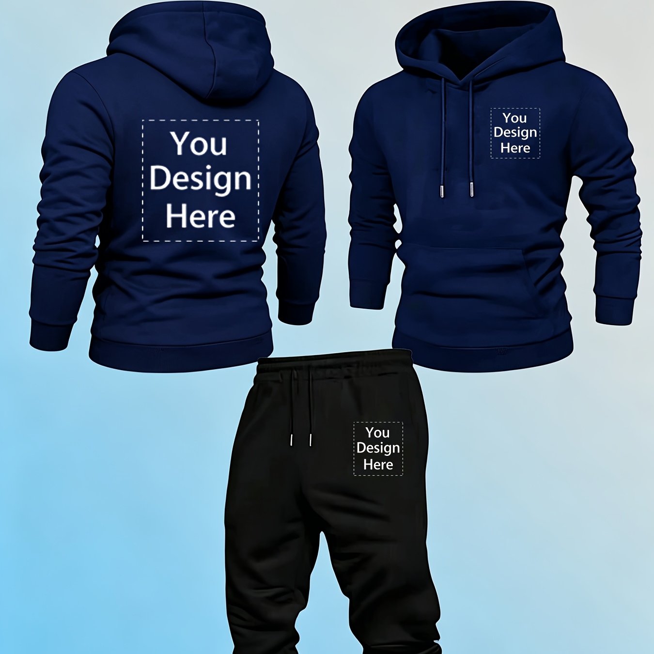TEMU Personalized Diy Custom Men Tracksuit Hoodie Pants Set Autumn Custom Uploadpicture Logo Text Pattern Sport Outfit
