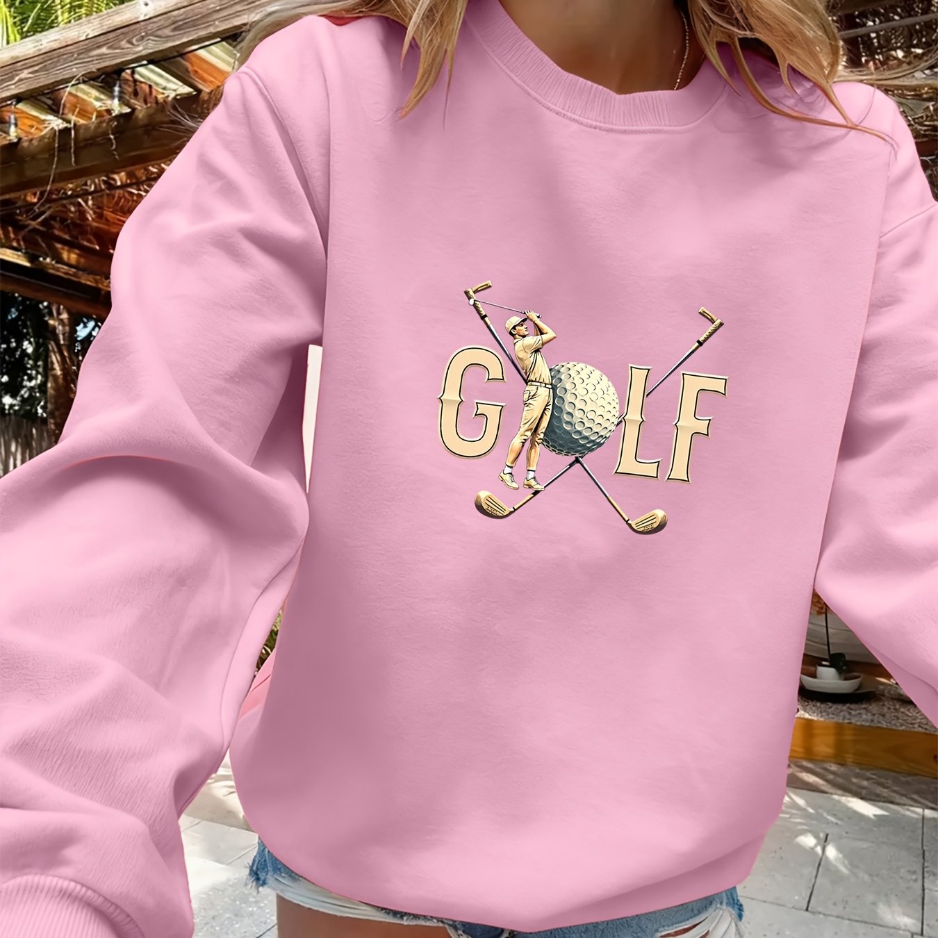 TEMU Golf Sweatshirt, Long Sleeve Round Neck Versatile Sweatshirt, Machine Washable, Suitable For , Women's [2]