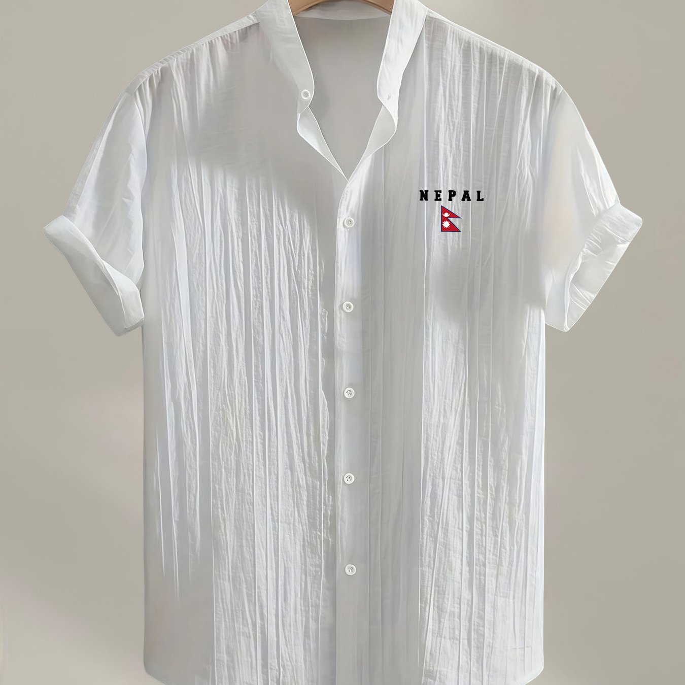 TEMU Easy And Stylish Men's Short-sleeved Shirt With Nepal Flag Print, Casual Daily Wear Top