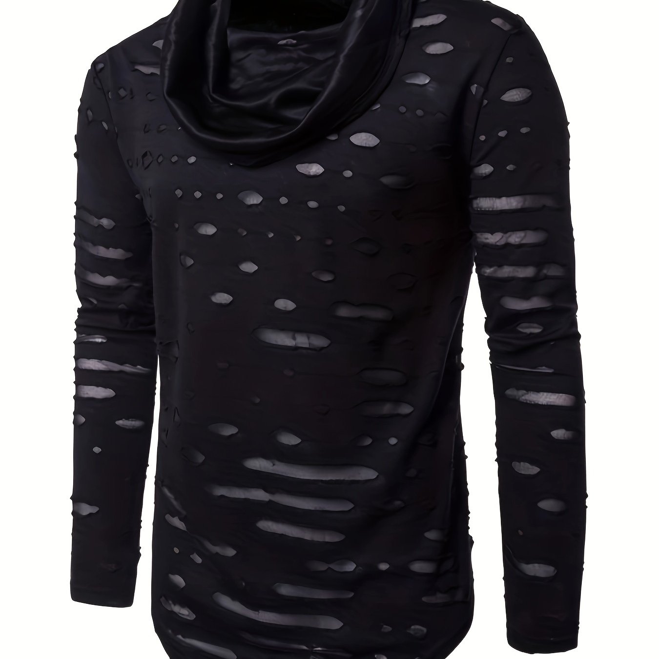 Individual Turtleneck Distressed Oversized Triangle Hem Men's Casual Long Sleeve T-shirt