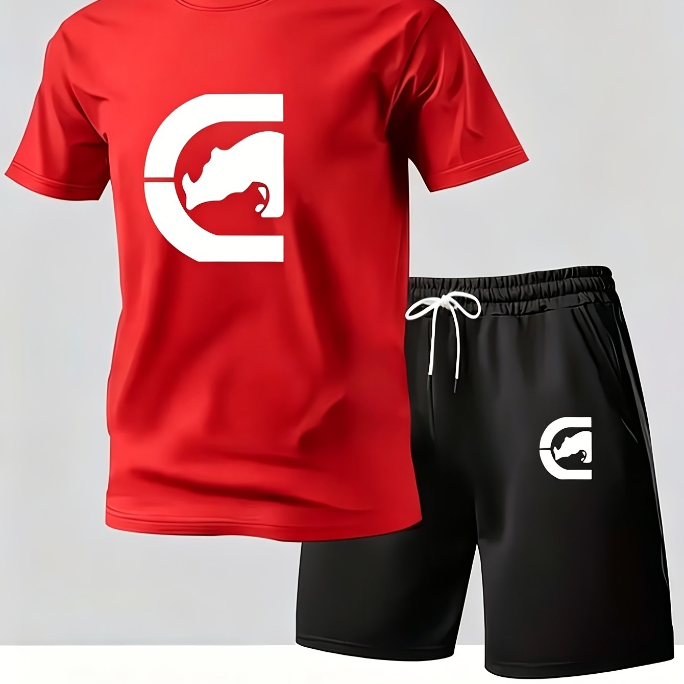 TEMU Men's New Summer Set: Breathable Short-sleeve T-shirt + Casual Shorts 2pcs Set, Stylish, , Simple, Versatile, With Print, Sporty Short-sleeve