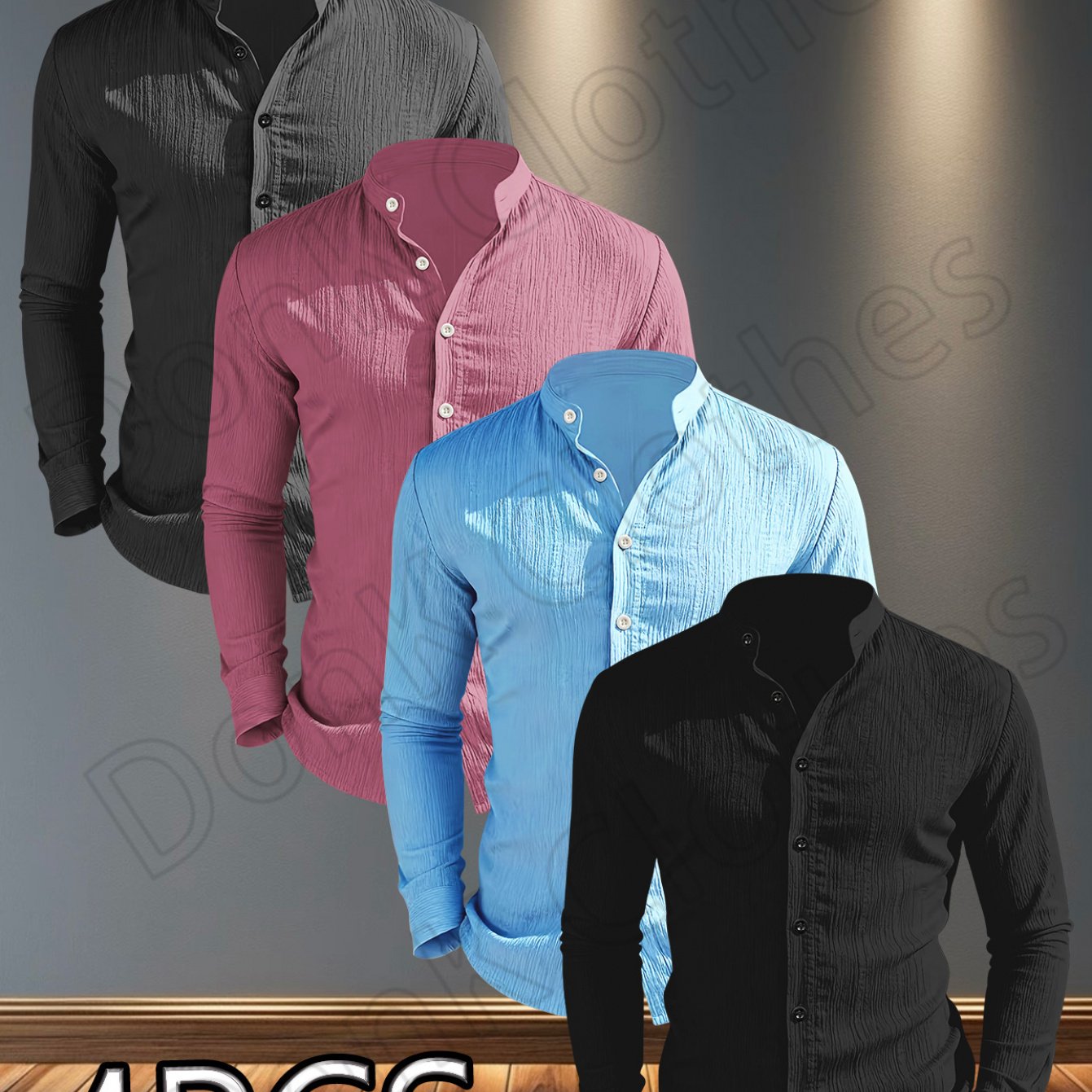 TEMU 4pcs Pc Men's Wrinkle-resistant Stand Collar Shirts - Solid Color Button- Lapel Dress Shirts With Small Lapel Collar, Breathable Lightweight