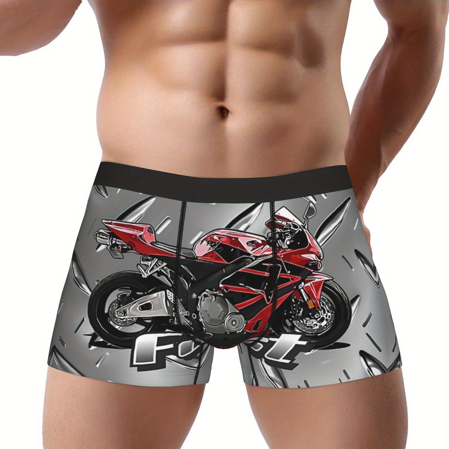 TEMU 1pc Of A Red Motorcycle Sports Bike Superbike Apron And Breathable Male Underwear Featuring Printed Shorts And Boxer Briefs Designed For Speed
