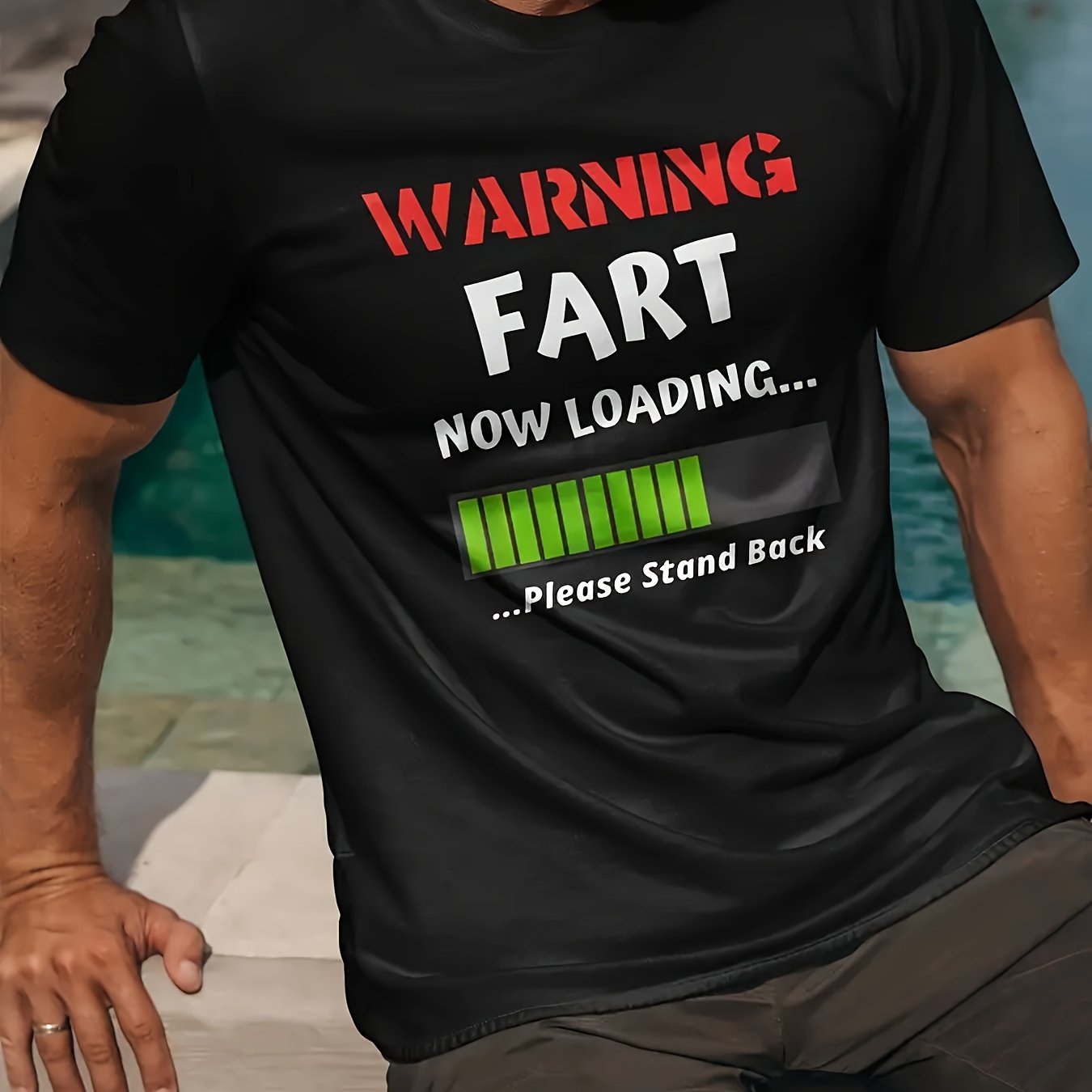 TEMU Plus Size Men's Casual Sports Print T-shirt - Round Neck, Charging T-shirt, Solid Color Short Sleeve, Fashion Letter T-shirt, Machine Washable -