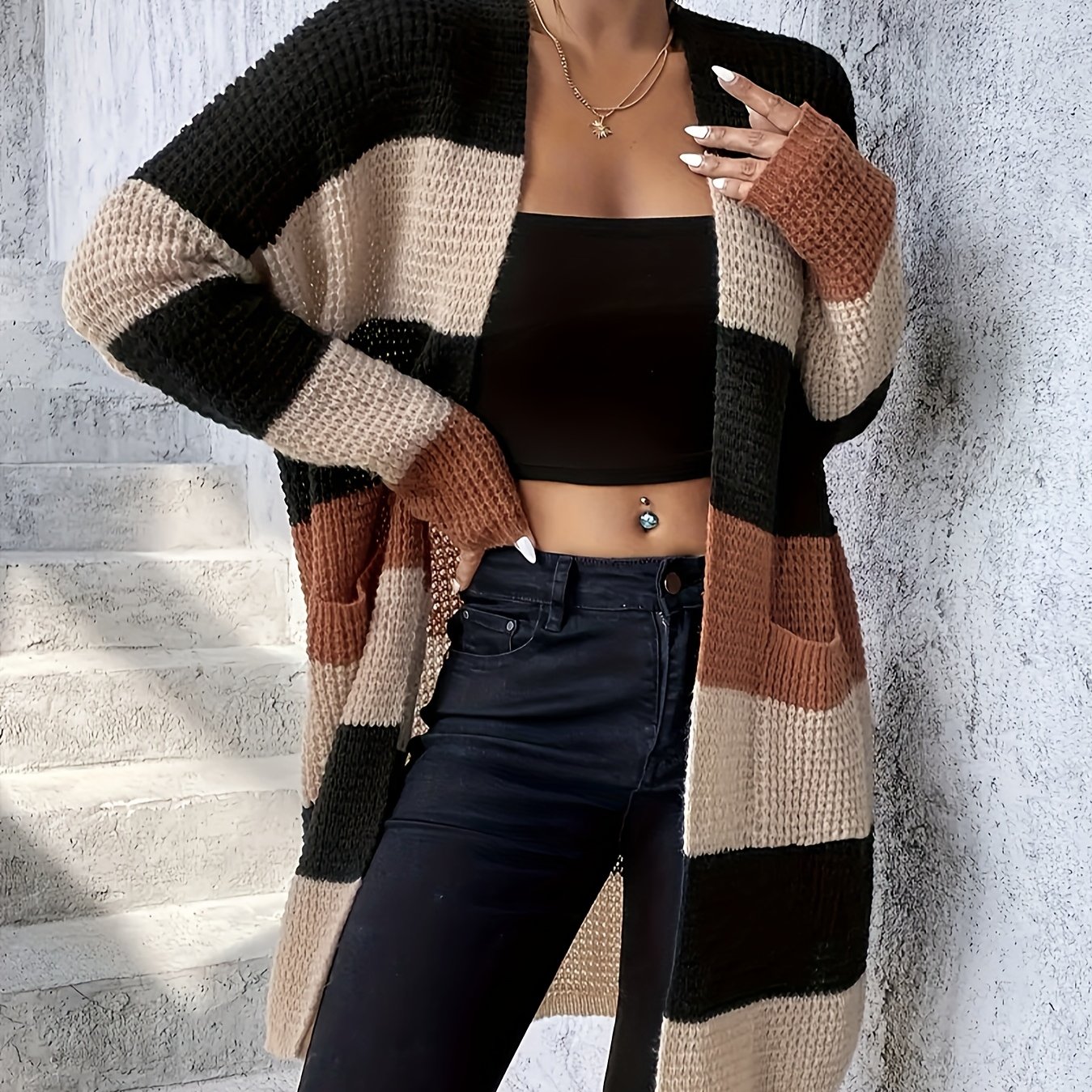 Fall Contrast Color Cardigan Sweater Women