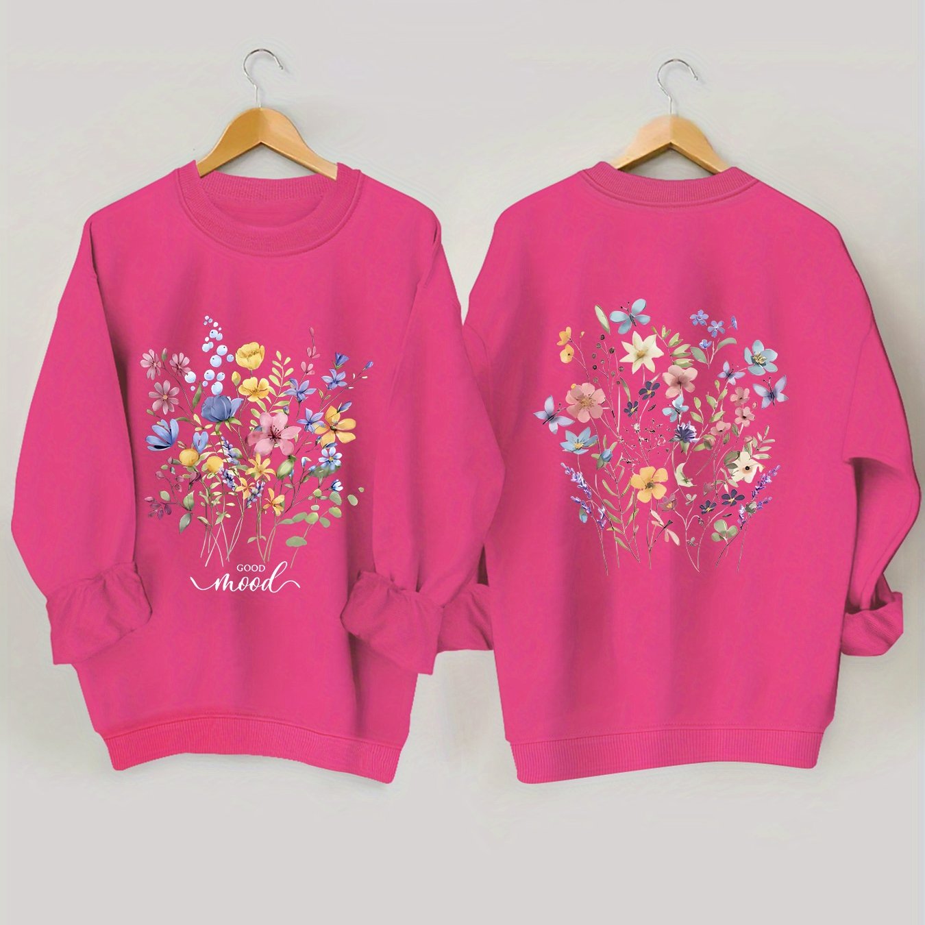 TEMU Plus Size - Plus Size - Popular Floral Double-sided Printed Oversized Fashion Round-neck Sweatshirt For Women, Pullover