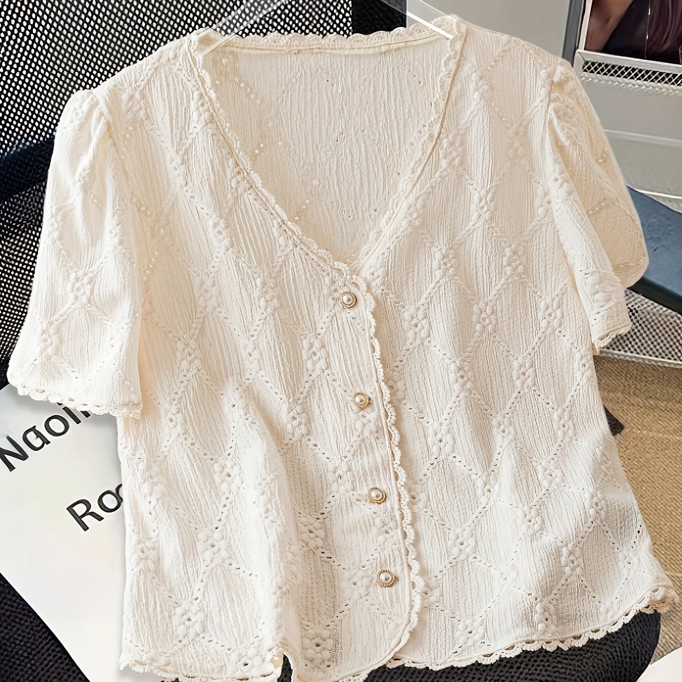 E-shop Plus Size - Plus Size - Damen Easy Solid Kurzarm Shirt Lässige Mode Spitzenbesatz Patchwork Locker Offenes Oberteil