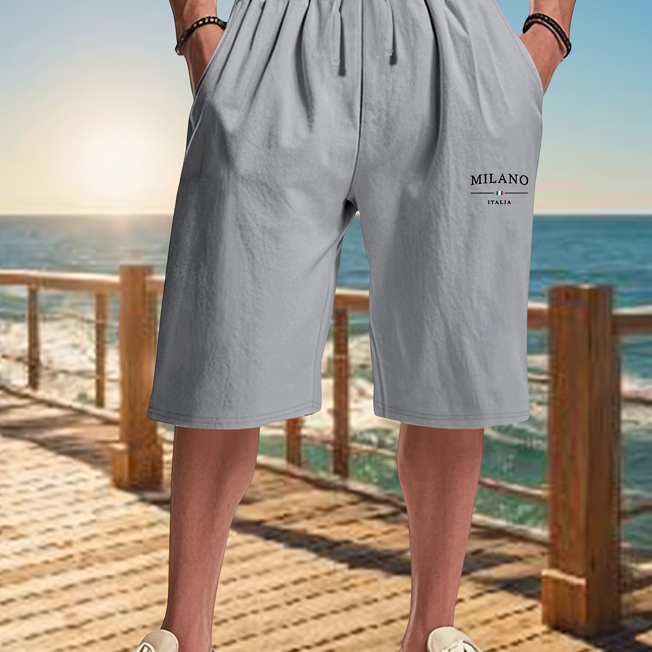 TEMU Men's Lightweight Linen Shorts - Breathable, Casual, Loose Fit With Pockets, Elastic Waistband, Casual Summer Wear | Summer Outdoor Breathable