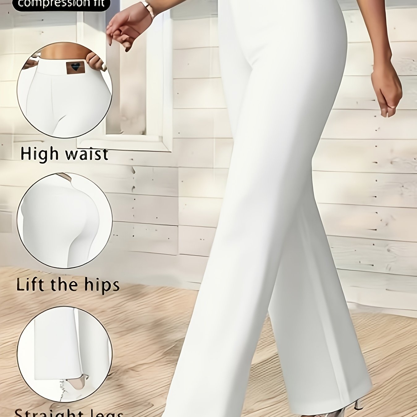 Image of Plus Size, Women' Color Slim-fit Straight-leg Stretch Trousers, High-waist Leggings With Heart-shaped Pattern Decoration, Elegant And Fashionable Trousers, Women's Long Pants, Plus-size Clothing